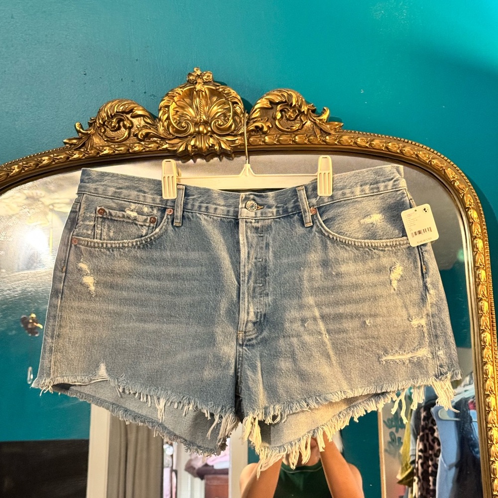 Agolde Light Blue Distressed Jean Shorts